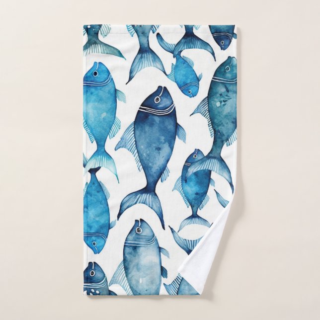 Poisson bleu océan | Salle de bain Nautical Beach  (Serviette à main)