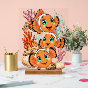 Poisson clown Dessin animé Mignon Famille Sous l'e
