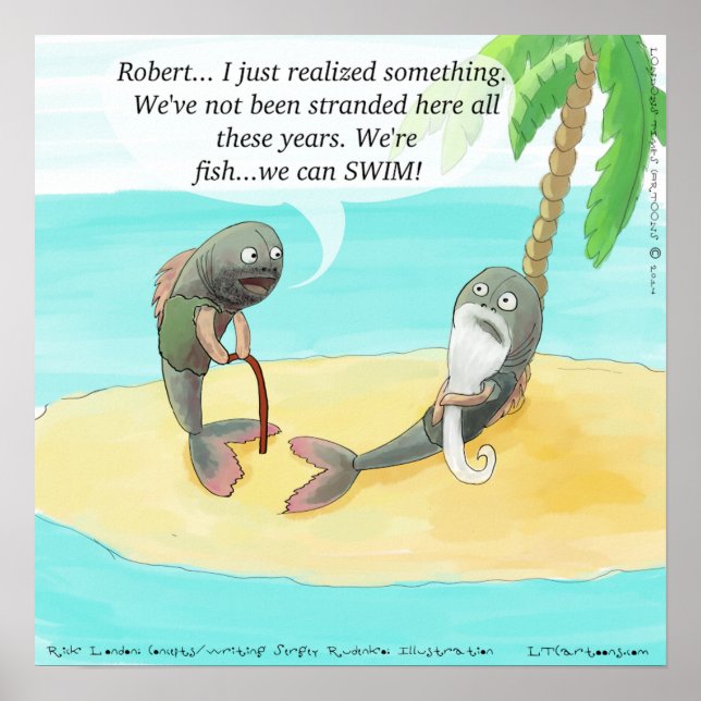 Poisson Confus Sur Desert Island Poster Drôle (Devant)