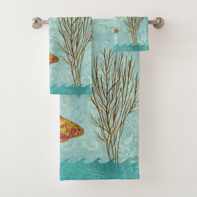 Poisson d'or Turquoise perle Confetti algues (En situation)