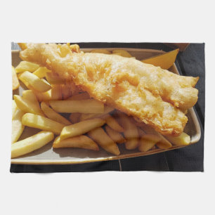 Poisson et chips serviette à thé