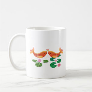 Poisson koi d'or avec fleurs de lotus Café Mug