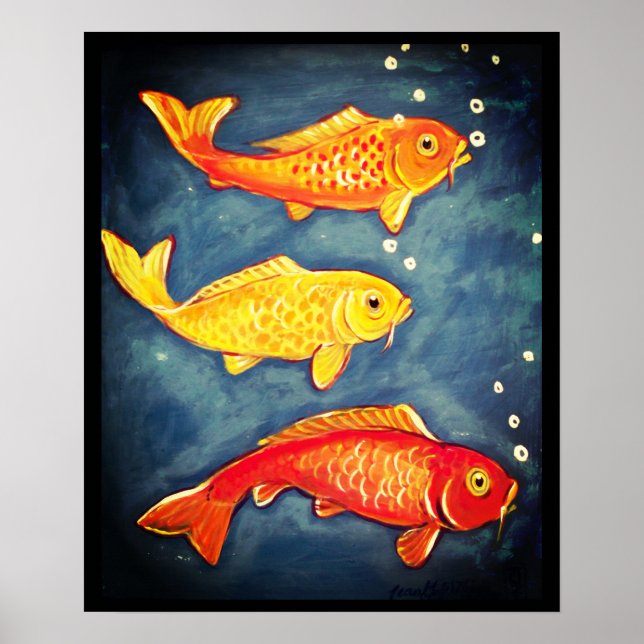 Poisson Koi Orange Jaune Blue Goldfish Art Poster (Devant)