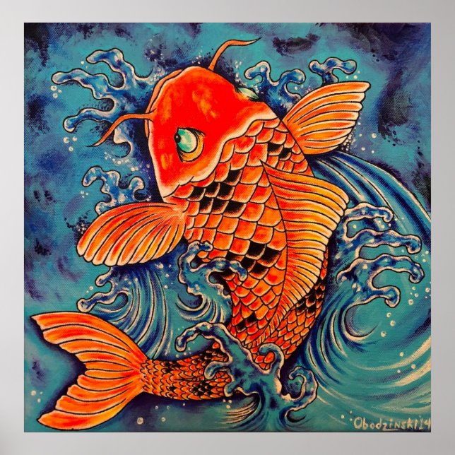 Poisson "Koi" Style tatouage Art Poster Imprimer (Devant)