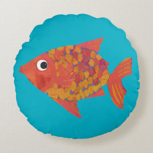 Poisson orange mignon sur Coussin rond Turquoise p