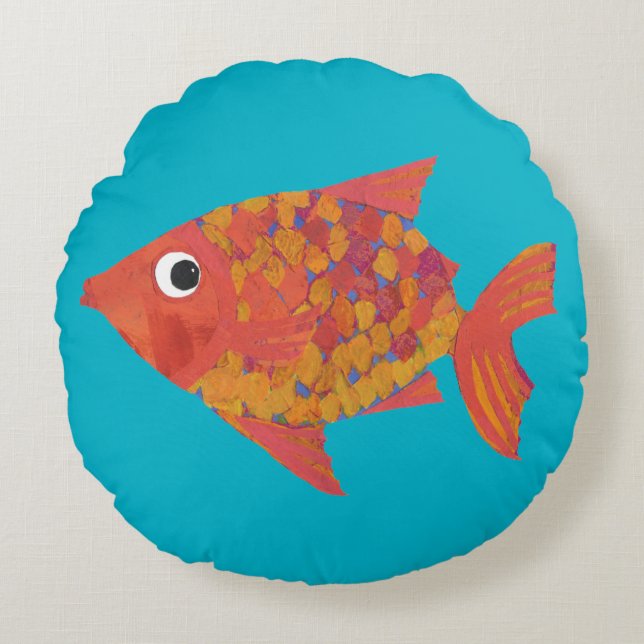 Poisson orange mignon sur Coussin rond Turquoise p (Devant)