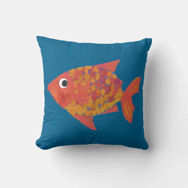 Poisson orange vif sur Coussin personnalisé bleu p (Recto)