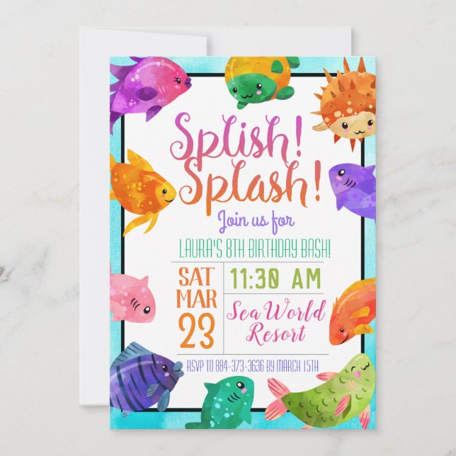Poisson Splish Splash Anniversaire Invitation Bash (Devant)