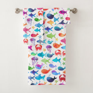 Poissons d'aquarelle d'arc-en-ciel sous la marine