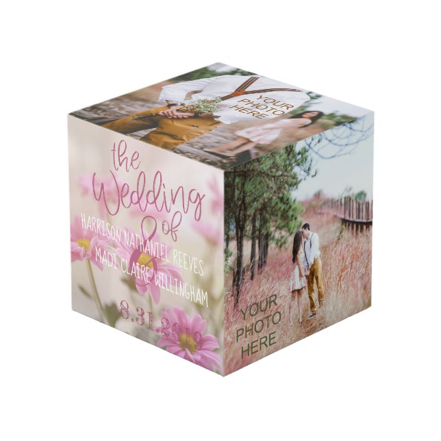Poissons Roses Photo Cube Fleurs romantiques (Angle devant)