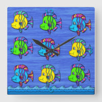 Poissons tropicaux 1 horloge murale carrée