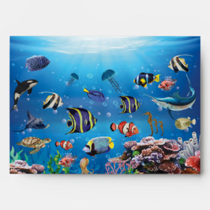 Poissons tropicaux nageant Enveloppe fonds marins
