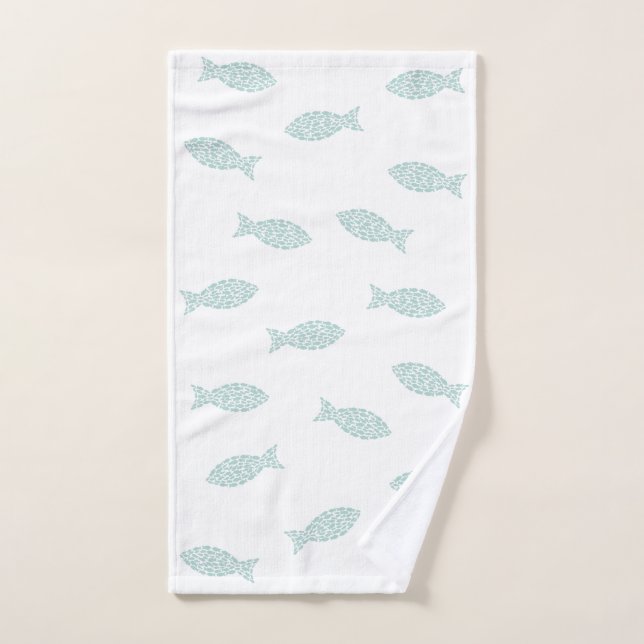 Poissons verts sur arrière - plan blanc (Serviette à main)