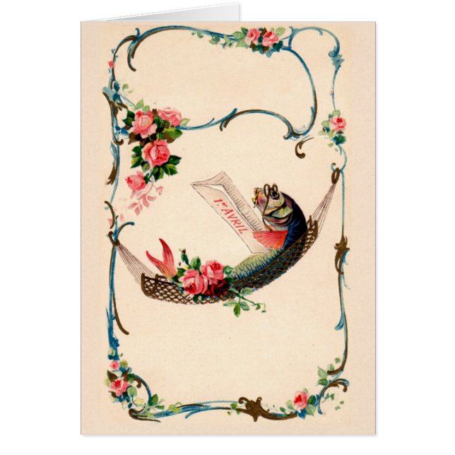 Poissons vintages d'avril dans une carte d'hamac (Devant)
