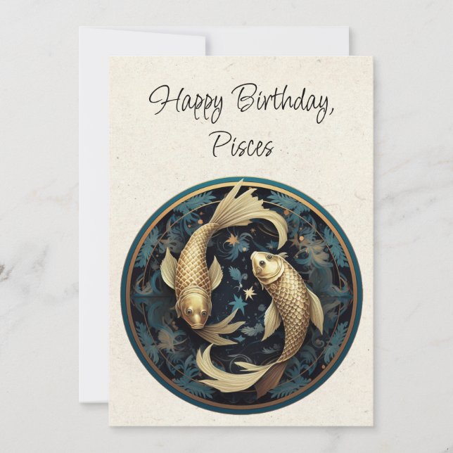 Poissons Zodiac minimaliste carte plat d'anniversa (Devant)