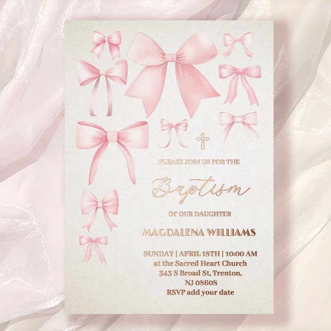 Poitrine rose motif Baptême Foil Invitation (Créateur téléchargé)
