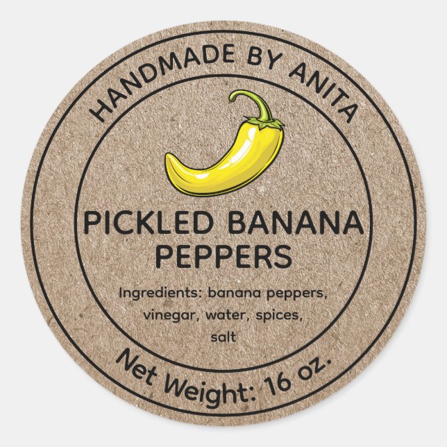 Poivrons de banane cueillies Jar Étiquette Kraft T (Devant)