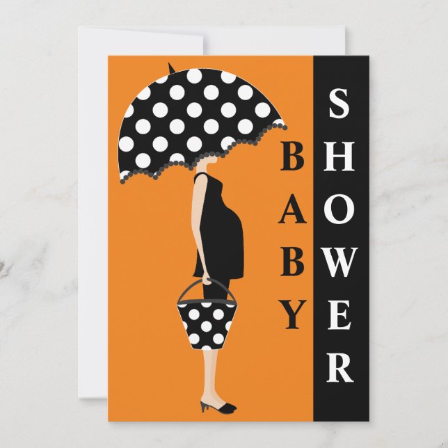 Poka Dot Baby Shower Invitations {Orange} (Devant)