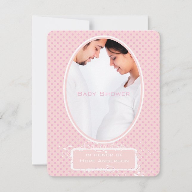 Poka Dots rose photo bébé fille douche Faire-part (Devant)