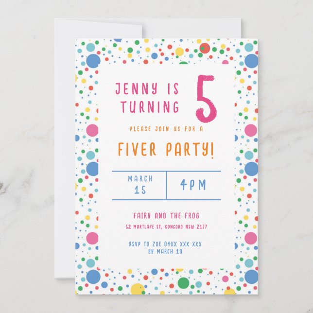 Pokadot coloré Invitation de fête d'anniversaire (Devant)
