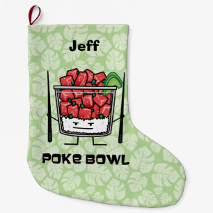 Poke bowl Hawaii raw fish salad chopsticks aku Large Christmas Stocking