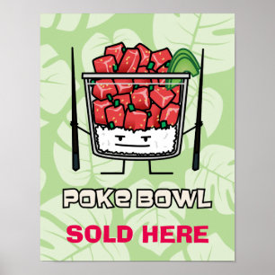 Poke bowl Hawaii raw fish salad chopsticks aku Poster