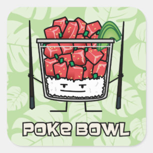 Poke bowl Hawaii raw fish salad chopsticks aku Square Sticker