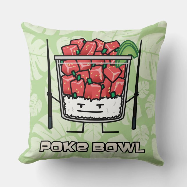 Poke bowl Hawaii raw fish salad chopsticks aku Throw Pillow (Front)