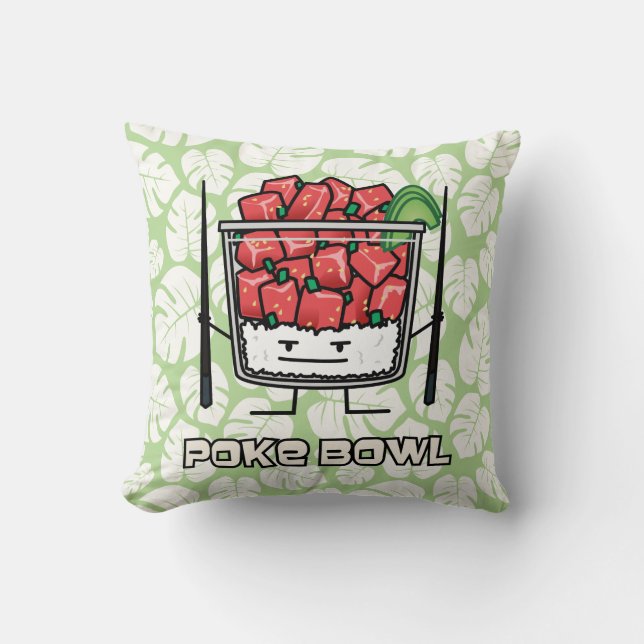 Poke bowl Hawaii raw fish salad chopsticks aku Throw Pillow (Front)