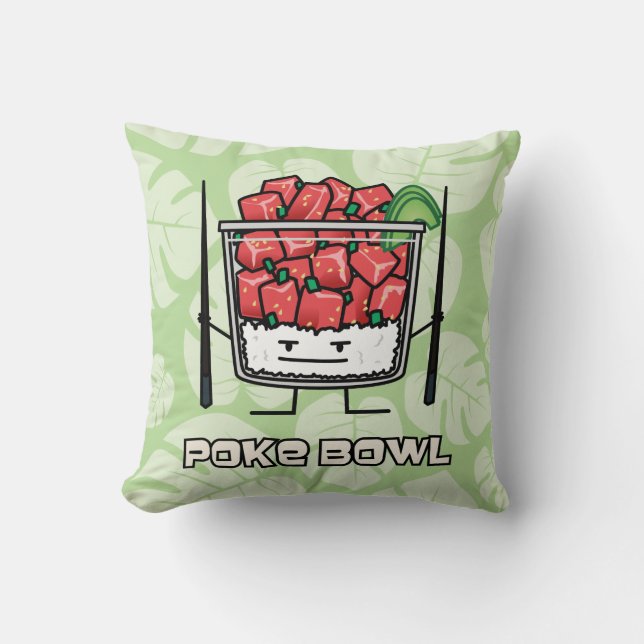 Poke bowl Hawaii raw fish salad chopsticks aku Throw Pillow (Front)