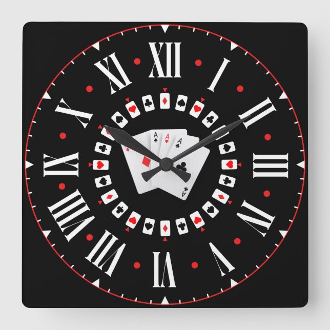 Poker Ace Spades With Roman Numerals Square Wall Clock (Front)