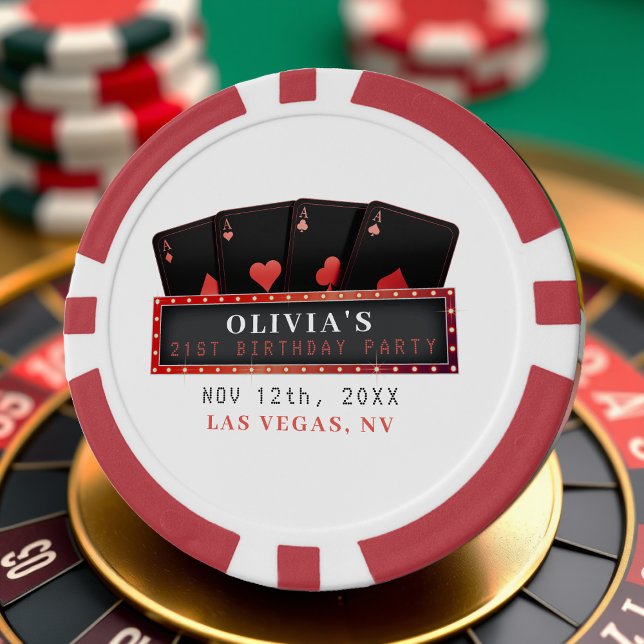 Poker Aces Red & Black 21st Birthday Party White Chips (Creator Uploaded)