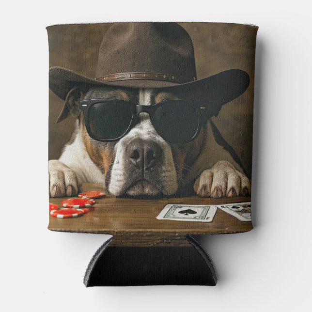 Poker Black Jack Western Pitbull Cute Can Cooler (Front)