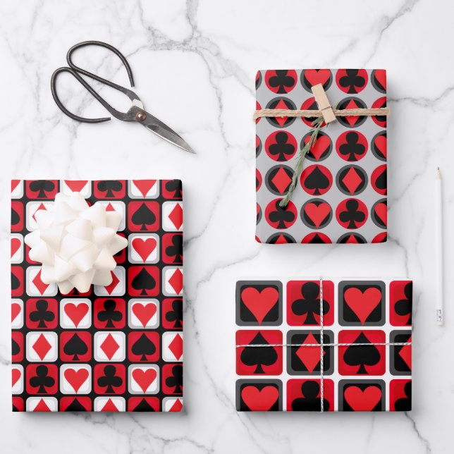 Poker Card Suit Party Gift Wrapping Paper Set (Front)