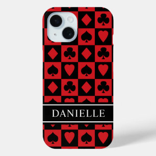 Poker Card Symbols in Red and Black iPhone 15 Case
