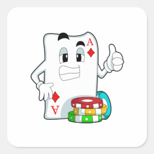Poker card with Poker chips Square Sticker