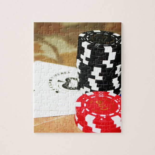 Poker Cards Aces Chips Gambling Casino Win Game Jigsaw Puzzle (Vertical)