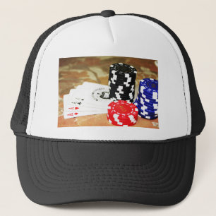 Poker Cards Aces Chips Gambling Casino Win Game Trucker Hat