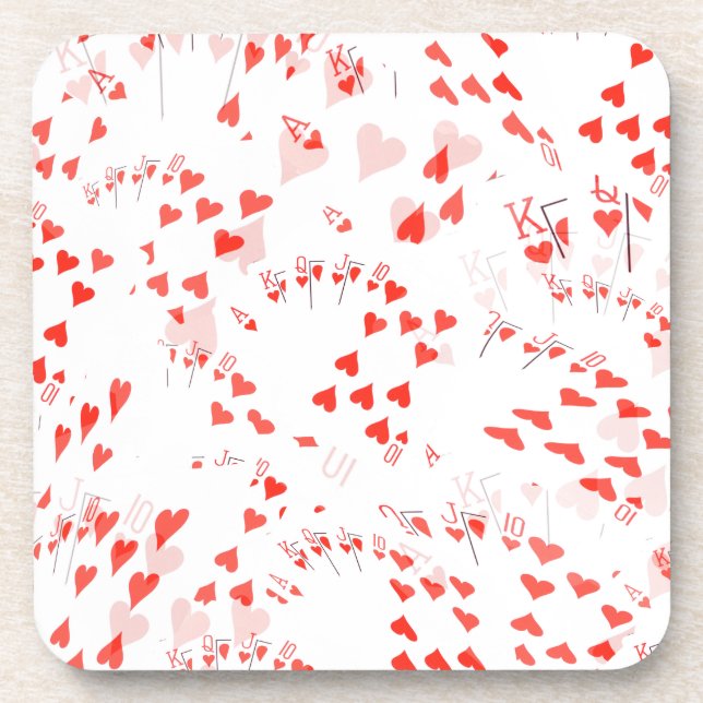 Poker Cards Hearts Straight Flush Pattern, Coaster (Front)