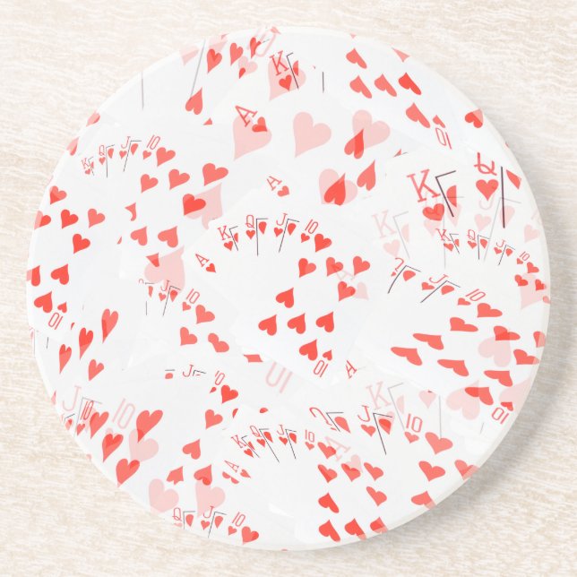 Poker Cards Hearts Straight Flush Pattern, Coaster (Front)
