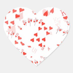 Poker Cards Hearts Straight Flush Pattern, Heart Sticker