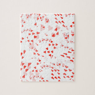 Poker Cards Royal Hearts Flush Pattern, Jigsaw Puzzle