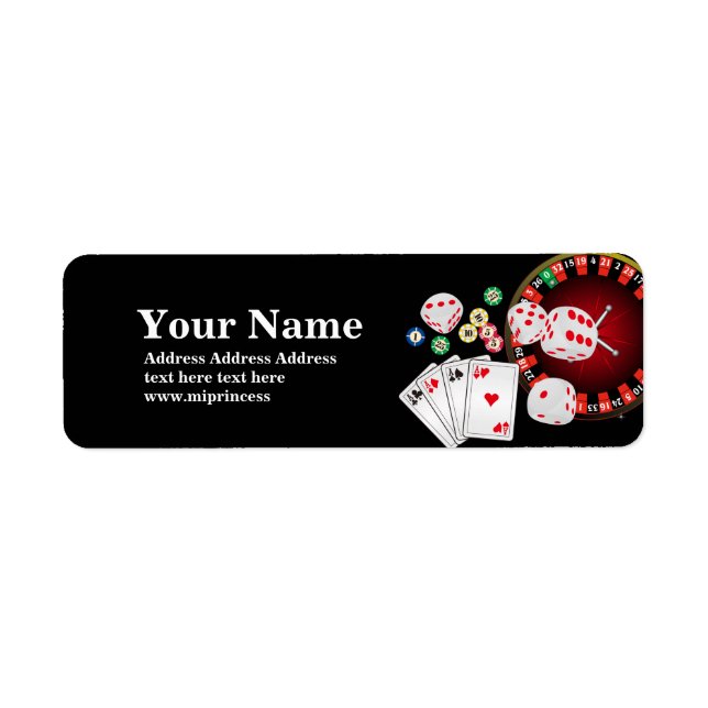 poker, casino, adult, return address stickers (Front)