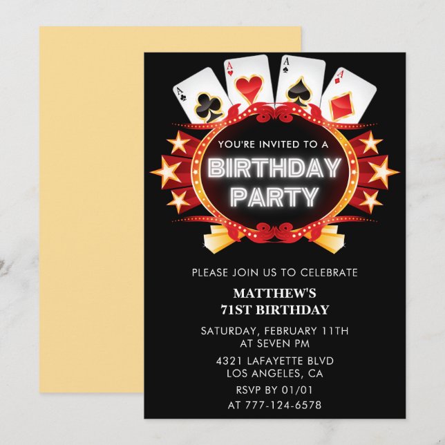 Poker Casino Playing card 71st birthday invitation (Front/Back)