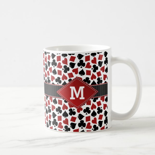Poker Casino Suit Pattern Monogram Coffee Mug (Right)