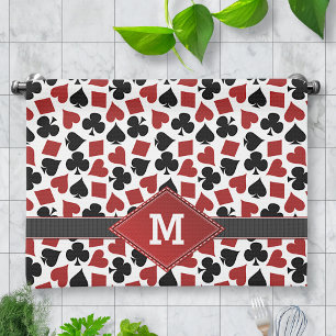 Poker Casino Suit Pattern Monogram Kitchen Towel
