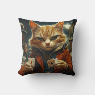 Poker Cat in the Underground - Mysterious Feline G Throw Pillow