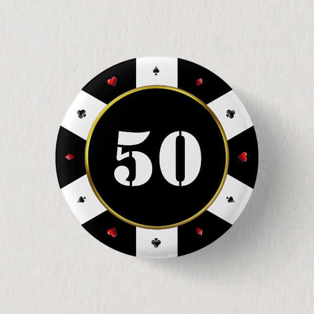 Poker Chip 50th Birthday Party 1 Inch Round Button (Front)