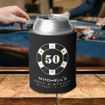 Poker Chip 50th Birthday Party Black Can Cooler<br><div class="desc">Cool,  black,  white,  red and gold 50th birthday party casino poker chip can cooler.  Personalize it with your event details.</div>