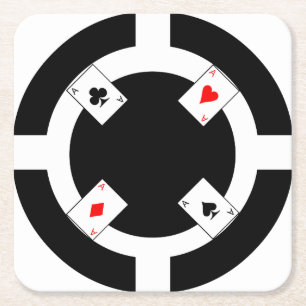 Poker Chip - Black Square Paper Coaster